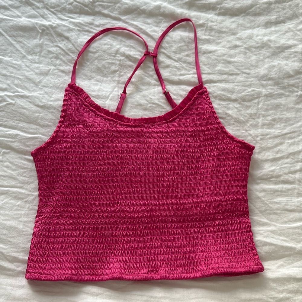 Free People Smocked Right On Time Tank Hot Pink Size S